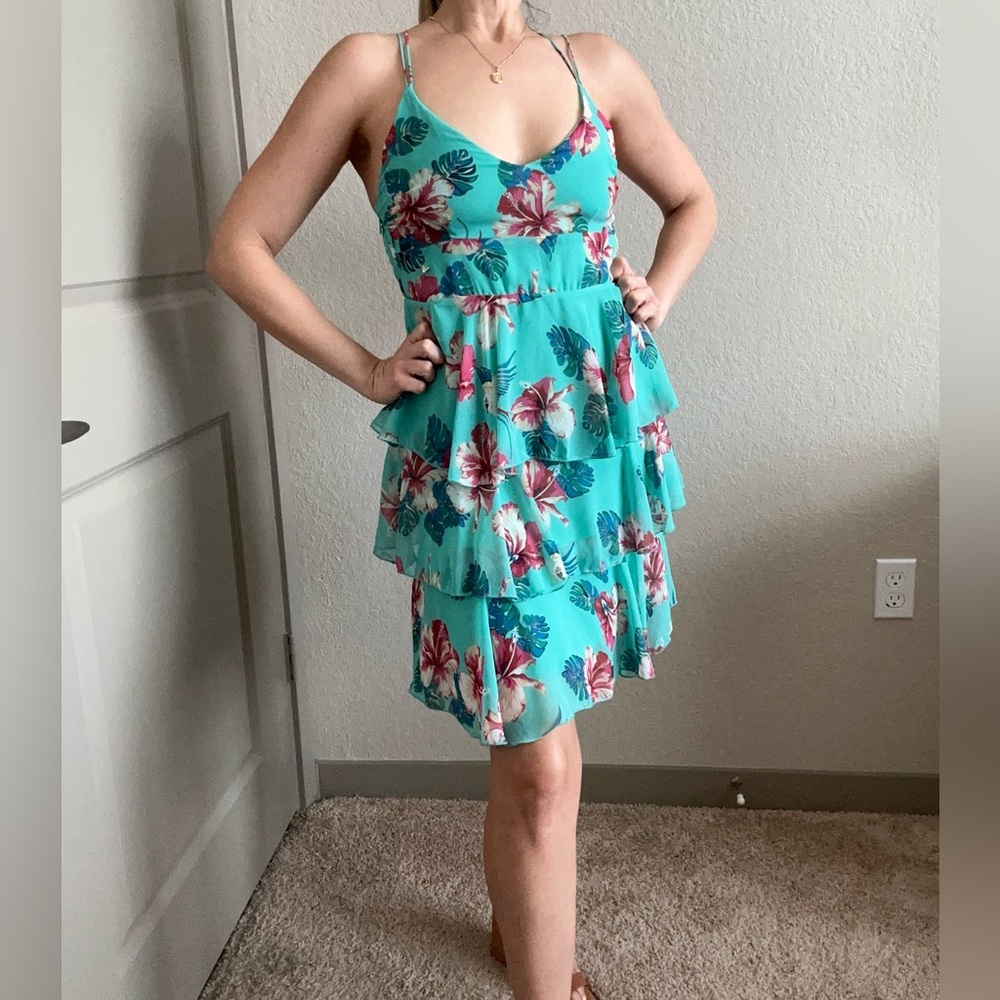 Guess Floral Backless Tie Back Sleeveless Chiffon Mini Dress